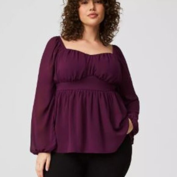 Torrid Peplum Chiffon Long Sleeve Top sz0/12 - Picture 1 of 9